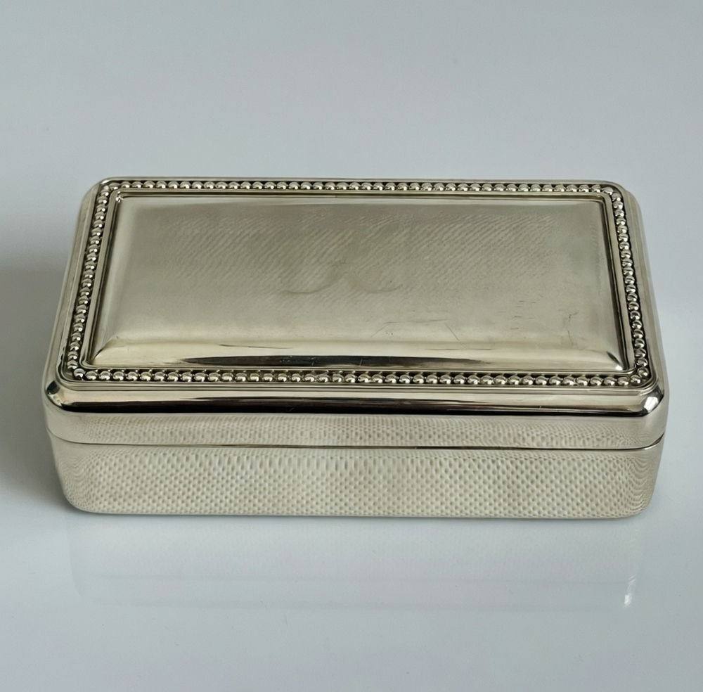 Silver Plated Jewelry Box Monogram K Textured Lid Grey Velvet Mirror Ring Holder